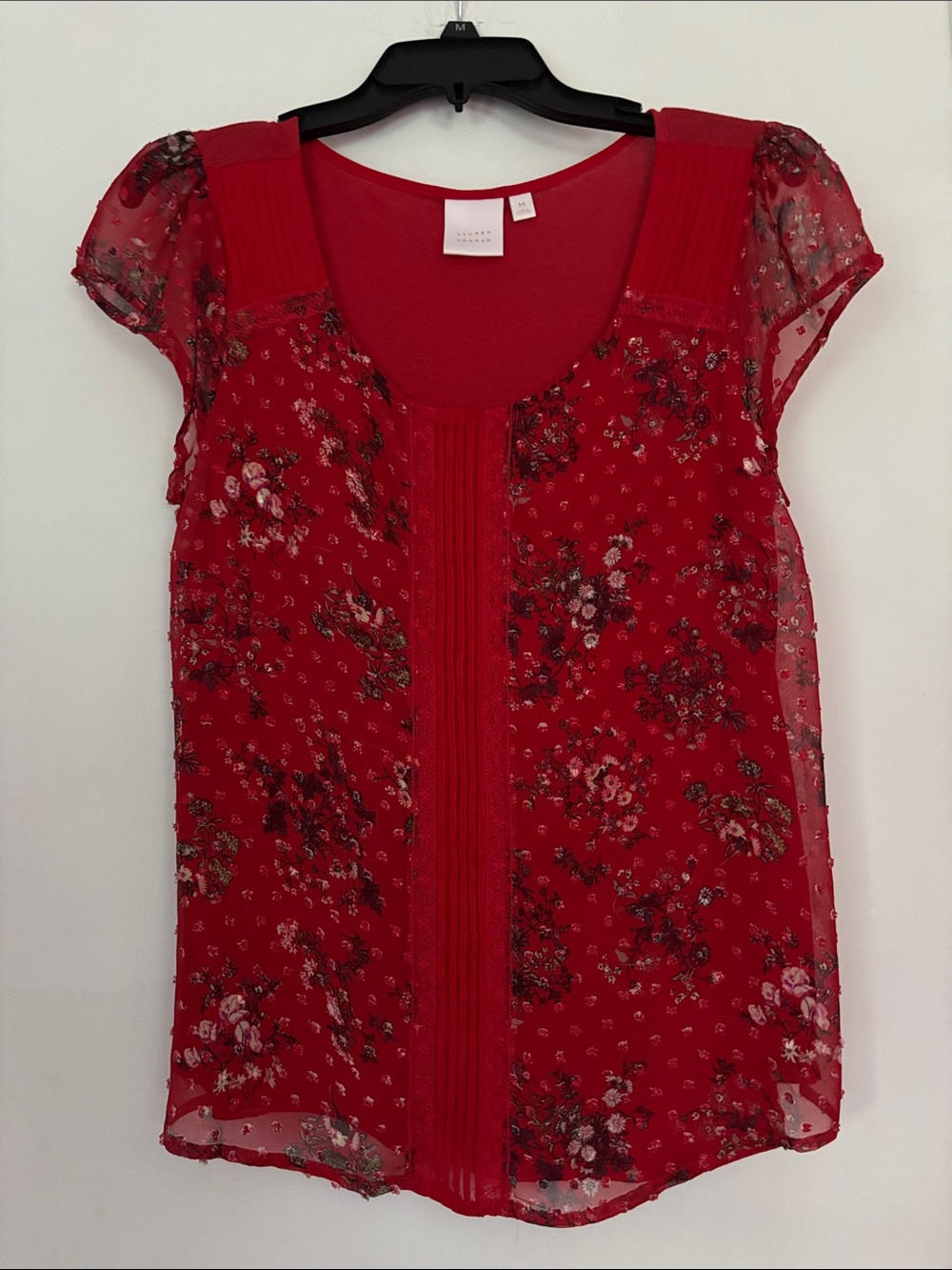LC Lauren Conrad Red Floral Short-Sleeve Blouse size M